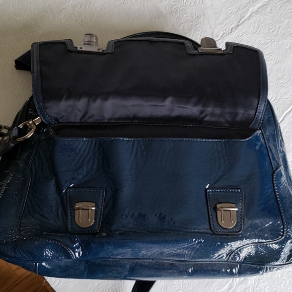 Coach Poppy Blue Push Lock Patent Leather Satchel - Picture 12 of 16